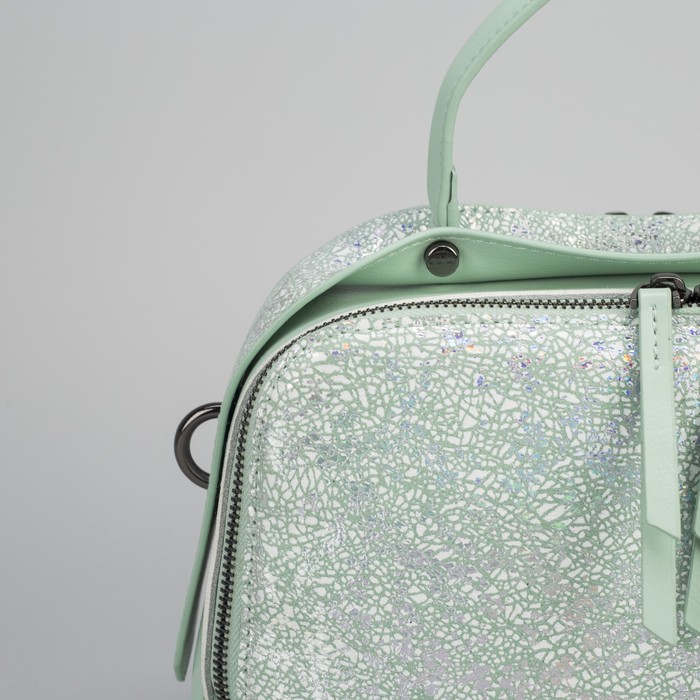 Сумка женская, замша, 2 отдела на молнии, наружный карман, длинный ремень, цвет мятный