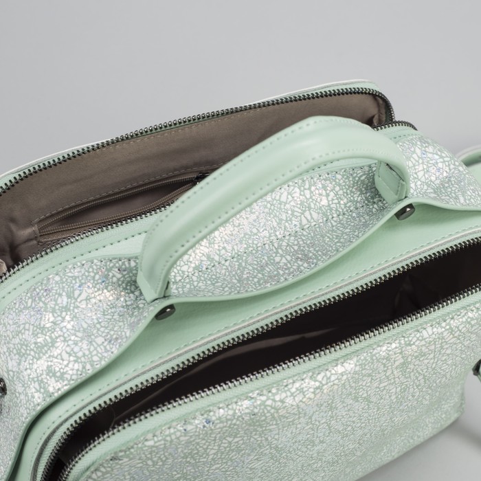 Сумка женская, замша, 2 отдела на молнии, наружный карман, длинный ремень, цвет мятный