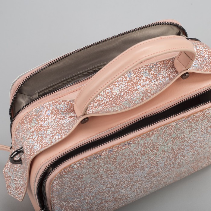 Сумка женская, замша, 2 отдела на молнии, наружный карман, длинный ремень, цвет розовый