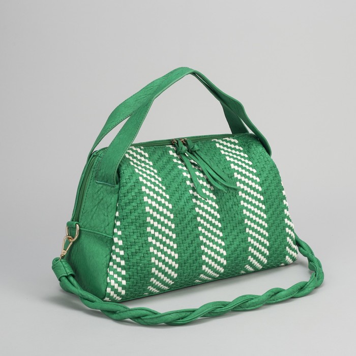 Сумка женская, отдел на молнии, наружный карман, длинный ремень, цвет зелёный