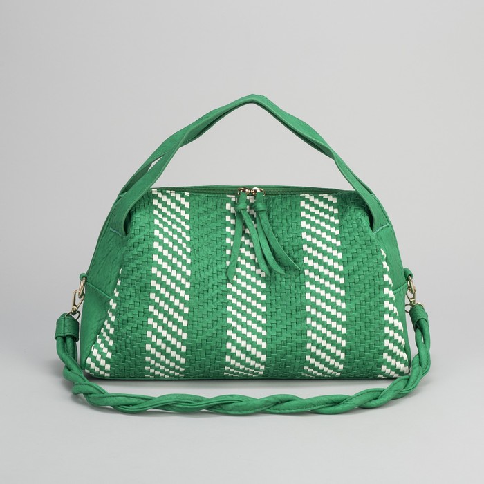 Сумка женская, отдел на молнии, наружный карман, длинный ремень, цвет зелёный