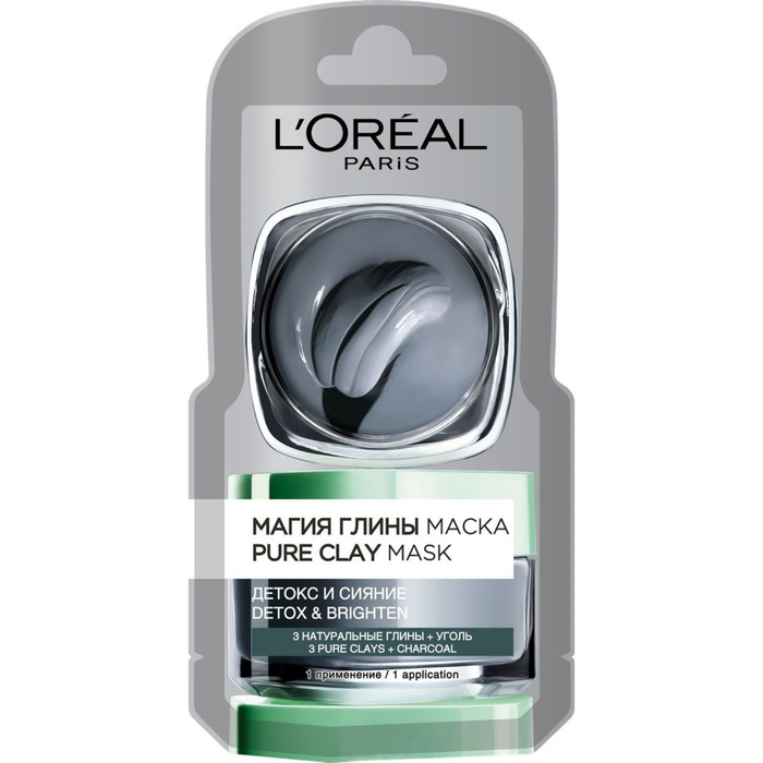 Маска для лица L'Oreal Paris Магия Глины Детокс и сияние, с углем, 6 мл