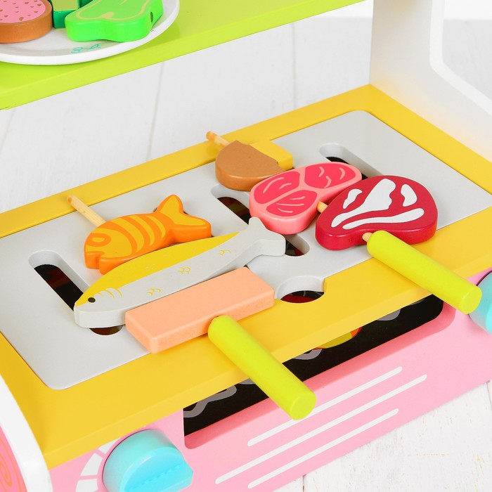 Игровой набор "Гриль", деревянная посуда и еда в наборе