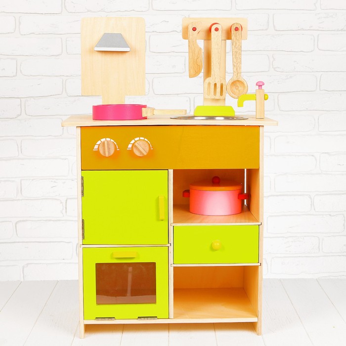 Игровой набор "Кухонный модуль", деревянная посуда в наборе