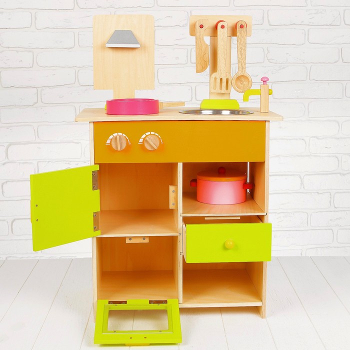 Игровой набор "Кухонный модуль", деревянная посуда в наборе