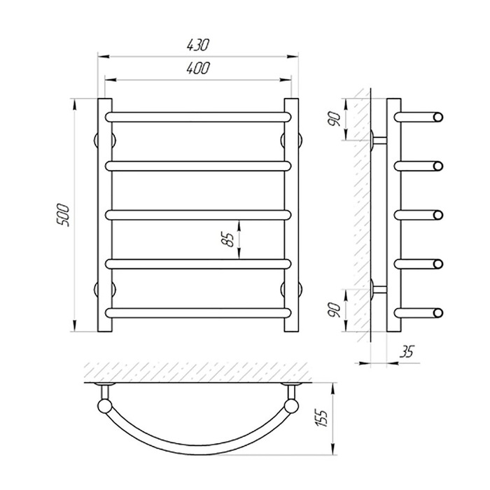 Полотенцесушитель водяной "Ларис Омега" П5, 400х500 мм, внутренняя резьба 1/2"