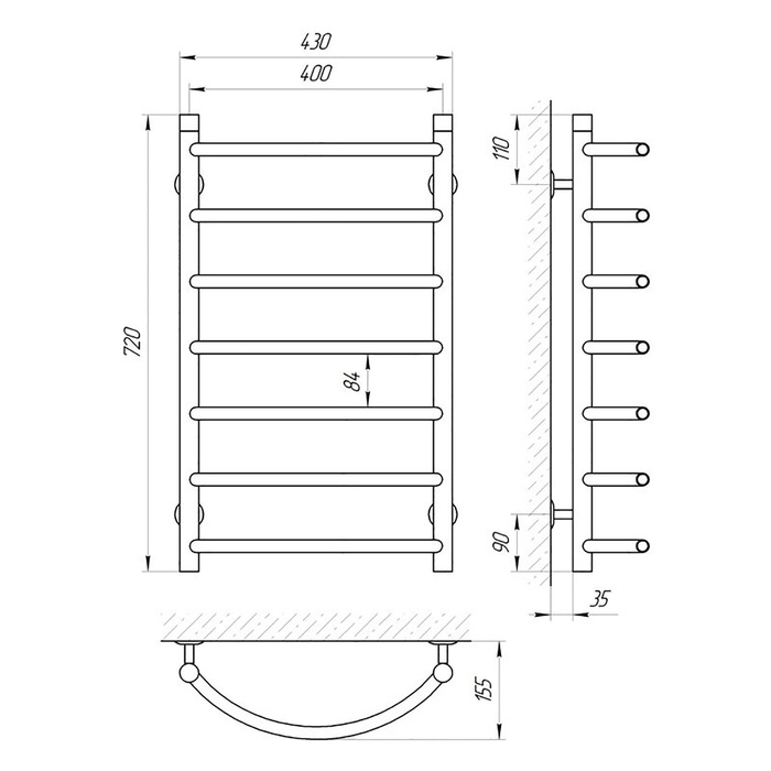 Полотенцесушитель водяной "Ларис Омега" П7, 400х700 мм, внутренняя резьба 1/2"