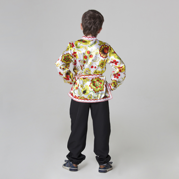 Карнавальная русская рубаха"Хохлома белая"атлас,р-р34 рост 134