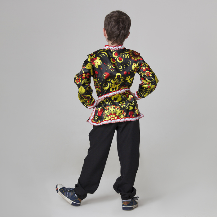 Карнавальная русская рубаха"Хохлома черная"атлас,р-р34 рост 134