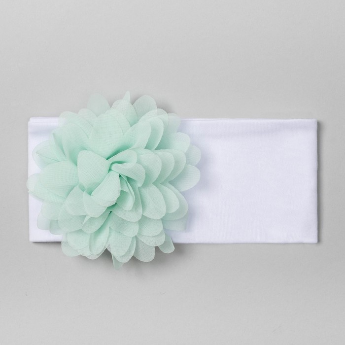 Повязка детская "Цветочек" белая с мятным цветком, р-р 52, 100% хл, интерлок