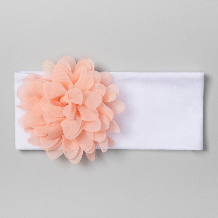 Повязка детская "Цветочек" белая с персиковым цветком, р-р 52, 100% хл, интерлок