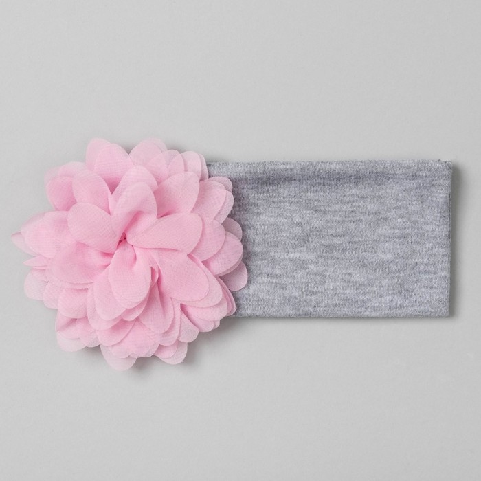 Повязка детская "Цветочек" серая с розовым цветком, р-р 52, 100% хл, интерлок