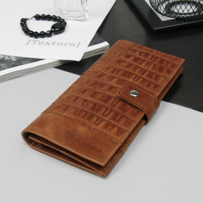 Кошелёк мужской, 2 отдела, для карт, для монет, кайман/пулап, цвет рыжий