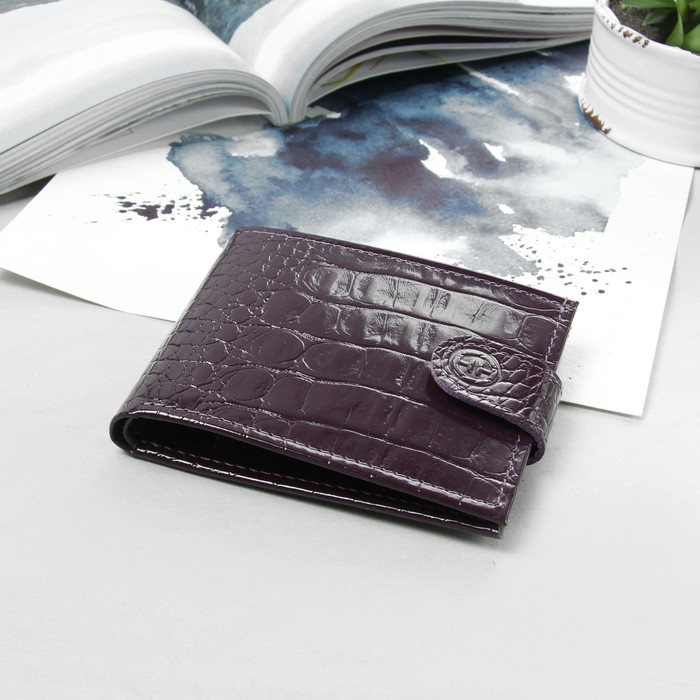 Кошелёк женский, отдел, для карт, для монет, кайман, цвет фиолетовый