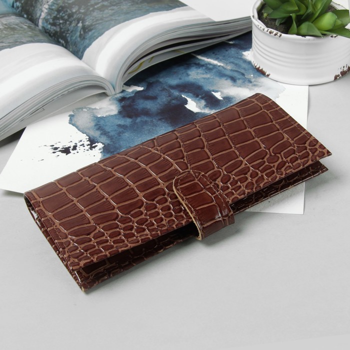 Кошелёк мужской, отдел, для карт, для монет, крокодил коричневый