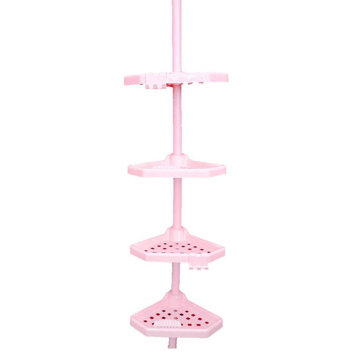 Полка угловая, телескопическая пластиковая трубка 135-260см, 4 полки, 2 крючка, цвет розовый 36051