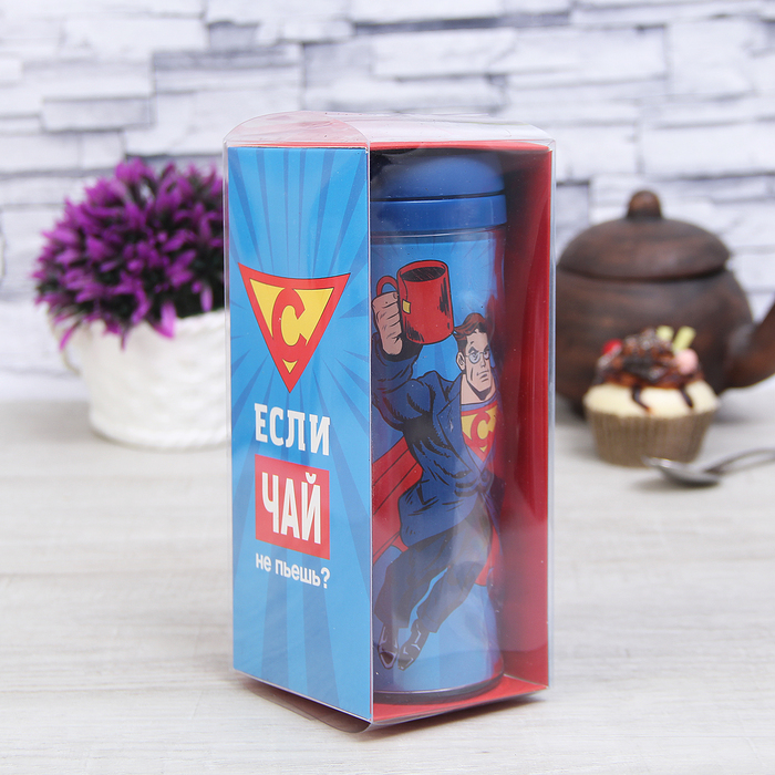 Набор "Откуда силу берешь?", термостакан 350 мл, чай пуэр 30 г