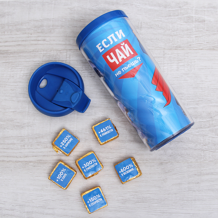 Набор "Откуда силу берешь?", термостакан 350 мл, чай пуэр 30 г