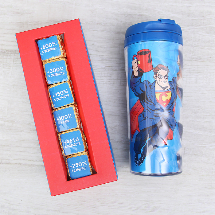 Набор "Откуда силу берешь?", термостакан 350 мл, чай пуэр 30 г