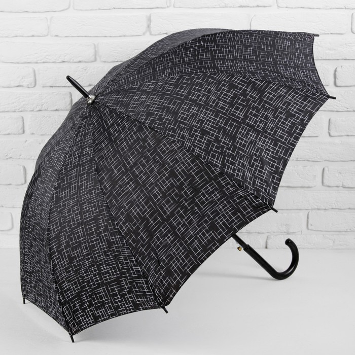 Зонт-трость "Чёрточки", полуавтоматический, R=49см, цвет чёрный