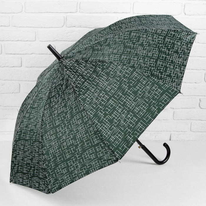 Зонт-трость "Чёрточки", полуавтоматический, R=49см, цвет зелёный