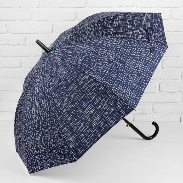 Зонт-трость "Чёрточки", полуавтоматический, R=49см, цвет синий