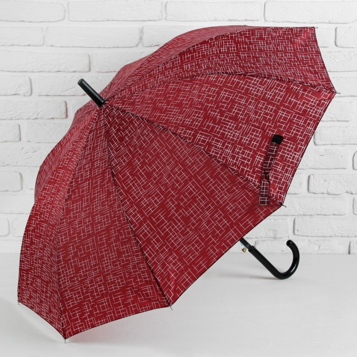 Зонт-трость "Чёрточки", полуавтоматический, R=49см, цвет красный