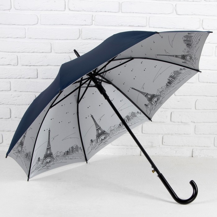 Зонт-трость "Ночной Париж", полуавтоматический, R=51см, цвет синий