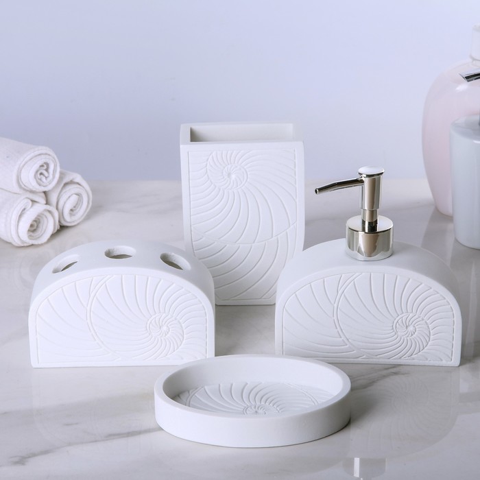 Набор для ванной "Улитка", 4 предмета: дозатор, мыльница 2 стакана