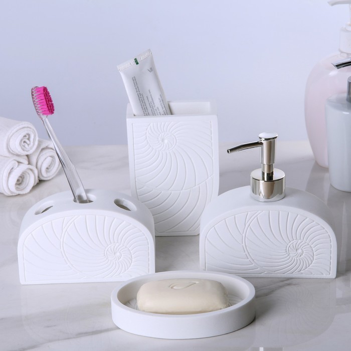 Набор для ванной "Улитка", 4 предмета: дозатор, мыльница 2 стакана