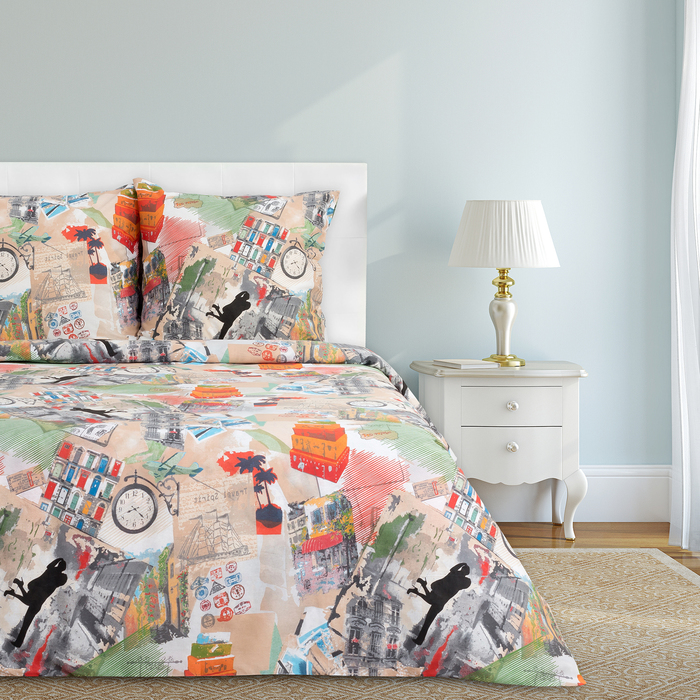 Постельное бельё "Этель" 2 сп. Путешествие 175х215 см, 200х220 см, 70х70 см - 2 шт, 100% хл, бязь