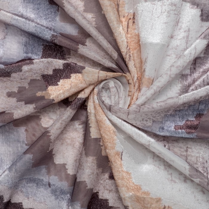 Штора тюлевая сетка с бархатом "Этель" Памир 240х250 см, коричневый, 100% п/э