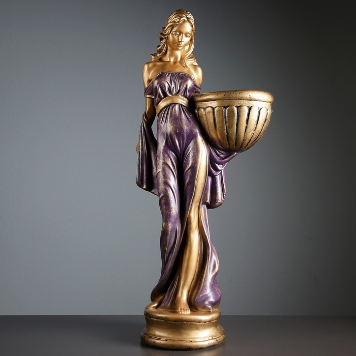 Фигурное кашпо "Девушка в платье" бронза сирень 87см