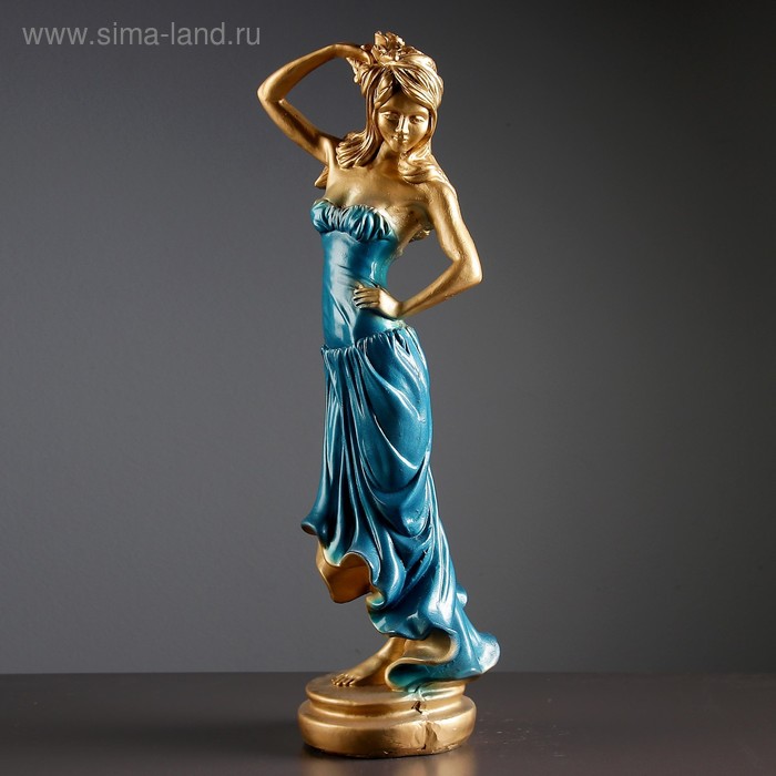фото Фигура "девушка с розой" бронза синее платье 15×20×55 см, хорошие сувениры
