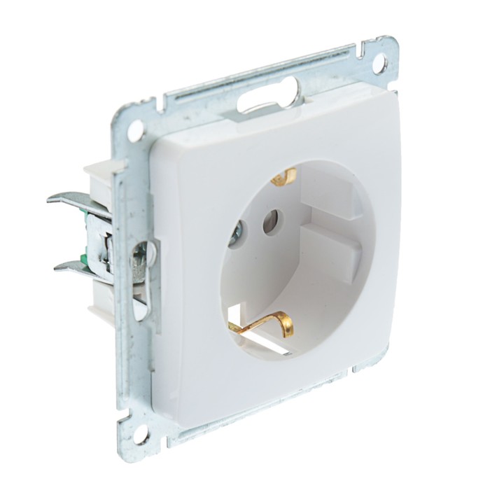 Розетка HEGEL "Мастер" РС16-412, 16 А, одноместная, скрытая, со шторками, с з/к, белый