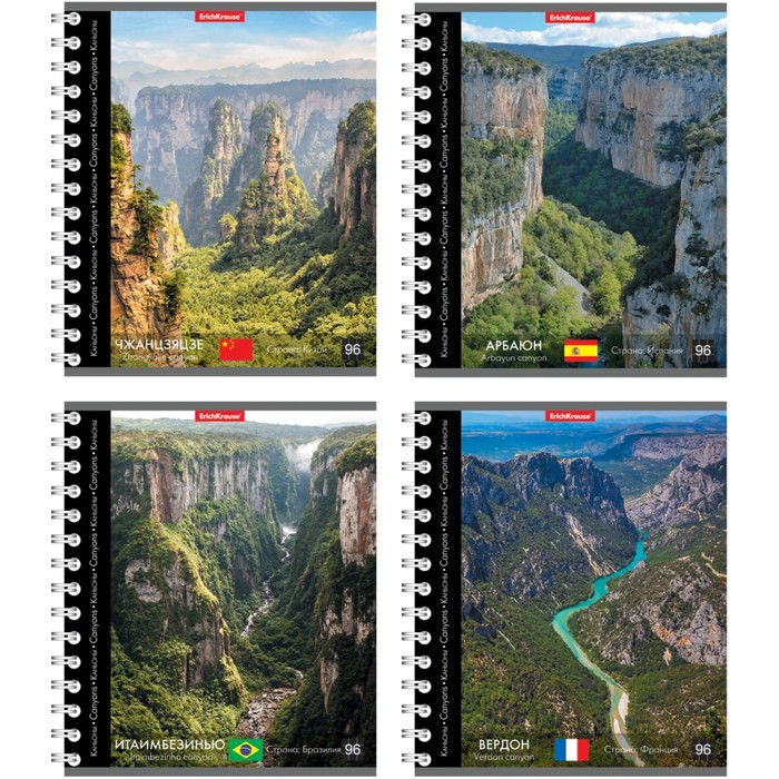 Тетрадь 96 листов клетка на гребне Erich Krause "Каньоны", картонная обложка, микс