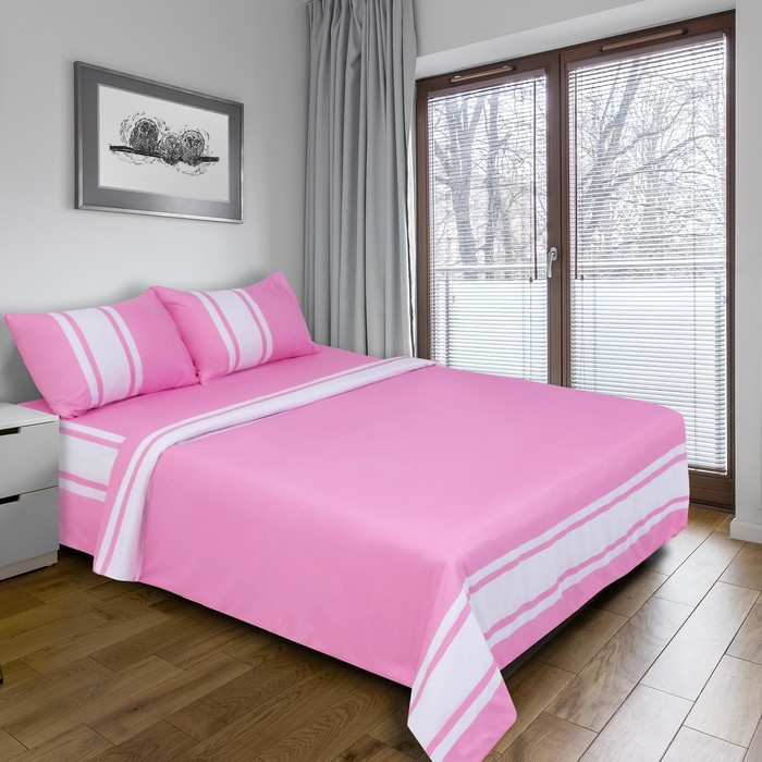 Постельное бельё "Этель" евро Дерби (розовый) 200х220 см, 220х240 см, 50х70 ± 3 см - 2 шт., новосатин