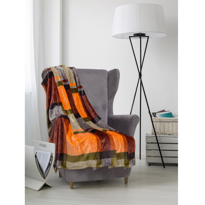 Плед велсофт  "Гарвард" 200х200 см, коричневый, 280 г/м2, 100% п/э