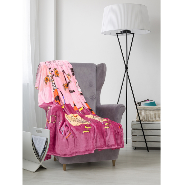 Плед велсофт  "Гламурная кошка" 200х200 см, 280 г/м2, 100% п/э