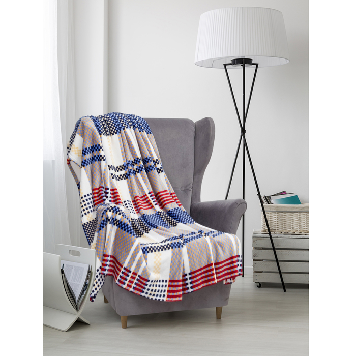 Плед велсофт  "Клетка" 180х200 см, разноцветный, 280 г/м2, 100% п/э