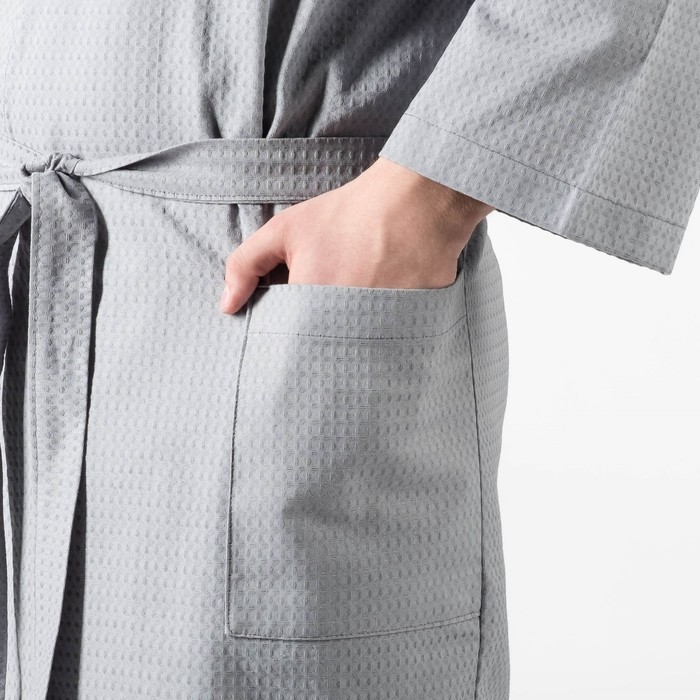 Халат вафельный мужской "Экономь и Я" рукав 3/4 цвет серый размер 54-56, хл 100%, 200 г/м²