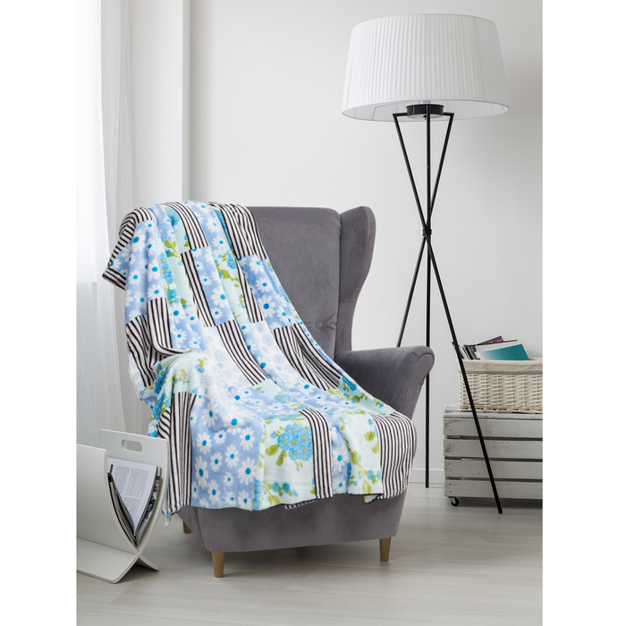 Плед велсофт  "Цветы пэчворк" 200х200 см, 280 г/м2, 100% п/э