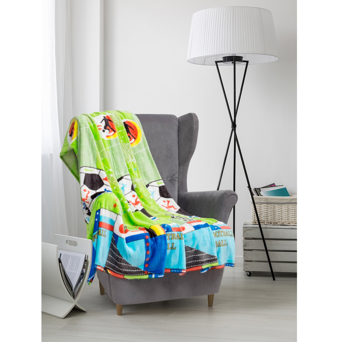 Плед велсофт  "Футбол" 200х200 см, зелёный,280 г/м2, 100% п/э