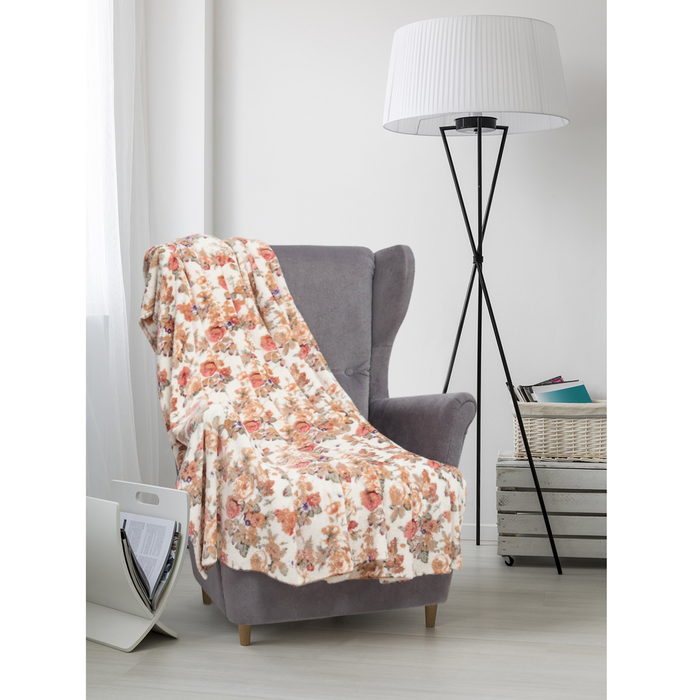 Плед велсофт  "Пионы" 180х200 см, 280 г/м2, 100% п/э