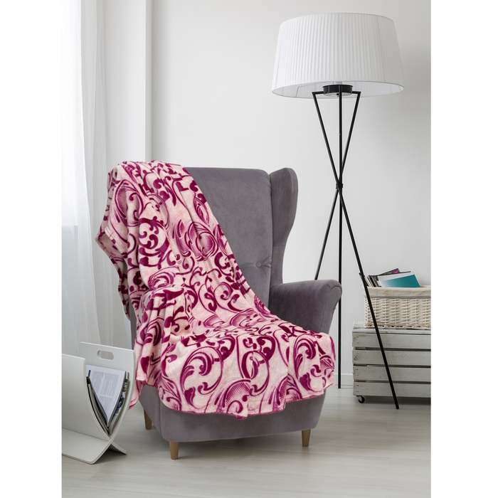 Плед велсофт  "Вензель" 150х200 см, бордо,280 г/м2, 100% п/э