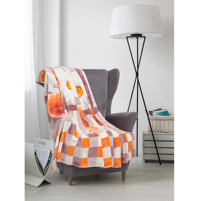 Плед велсофт  "Гербера" 150х200 см, 280 г/м2, 100% п/э