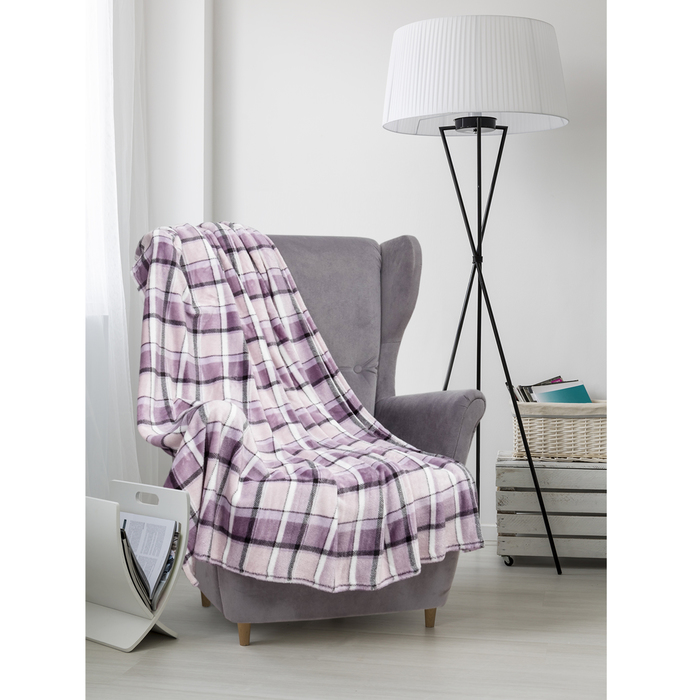 Плед велсофт  "Клетка" 200х200 см, бежевый, 280 г/м2, 100% п/э