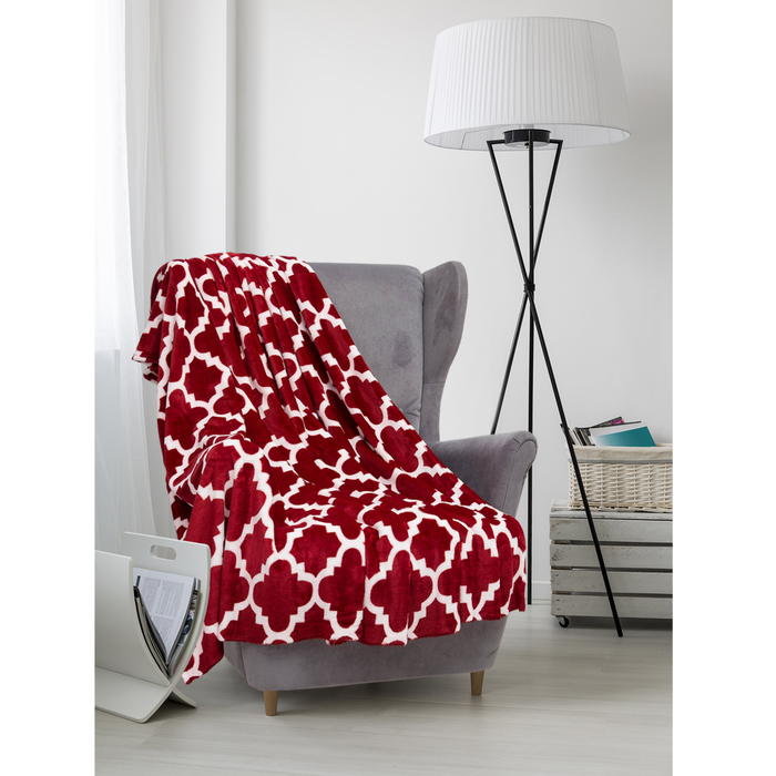 Плед велсофт  "Ромб" 150х200 см, бордовый, 280 г/м2, 100% п/э