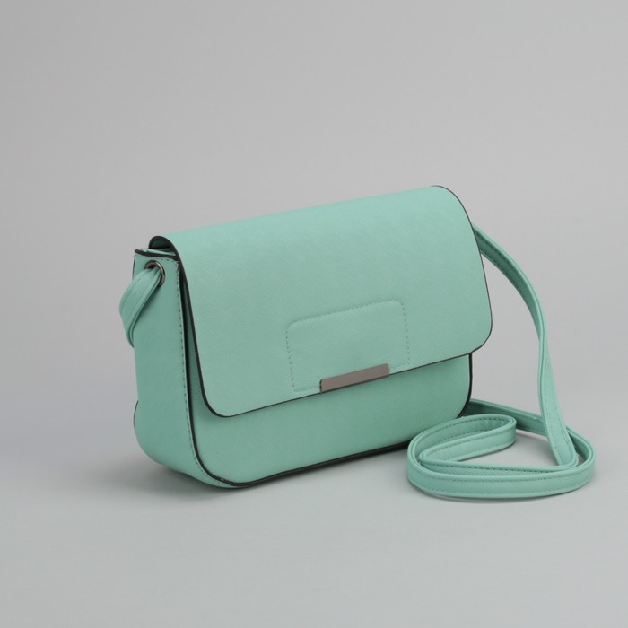 Сумка женская, отдел на молнии, наружный карман, длинный ремень, цвет мятный