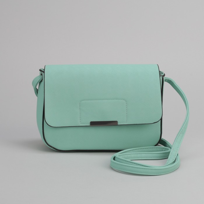 Сумка женская, отдел на молнии, наружный карман, длинный ремень, цвет мятный